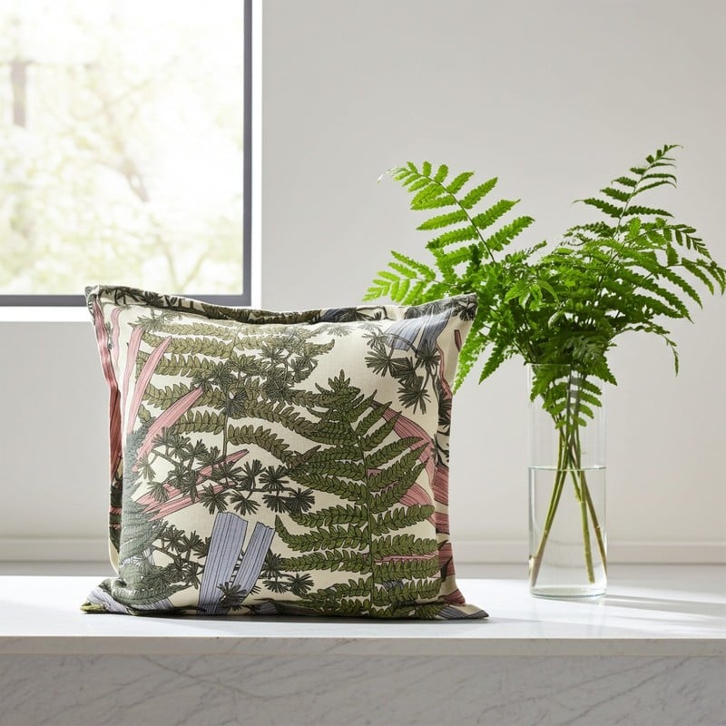 Cuscino botanico 50x50 cm in cotone 100% Thevenon con felci e motivi grafici – Edizione Limitata