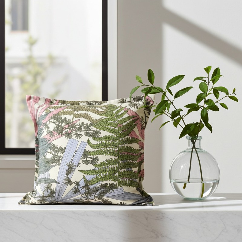 Cuscino botanico 50x50 cm in cotone 100% Thevenon con felci e motivi grafici – Edizione Limitata 2