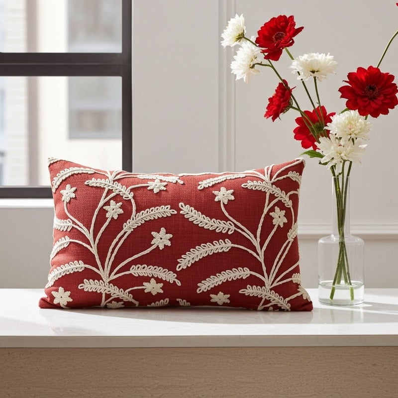 Cuscino ricamato rosso 65x40 cm in poliestere 100% Asola – Edizione Limitata