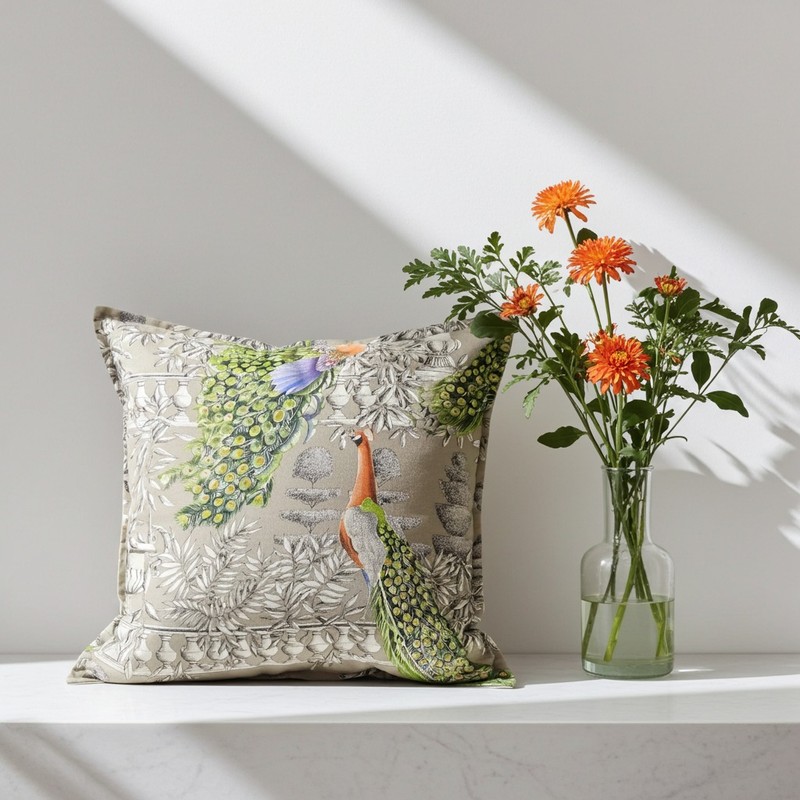 Cuscino “Pavoni Reali” 50x50 cm in cotone 100% Thevenon – Edizione Limitata